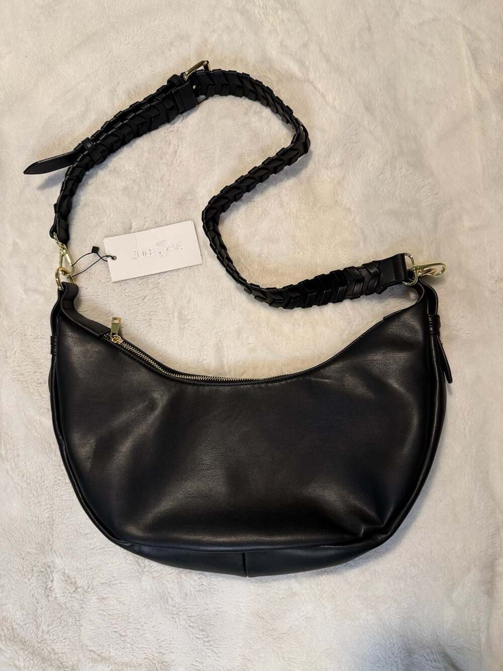 Jules Kae Zola Crescent Vegan Leather Shoulder crossbody Bag black